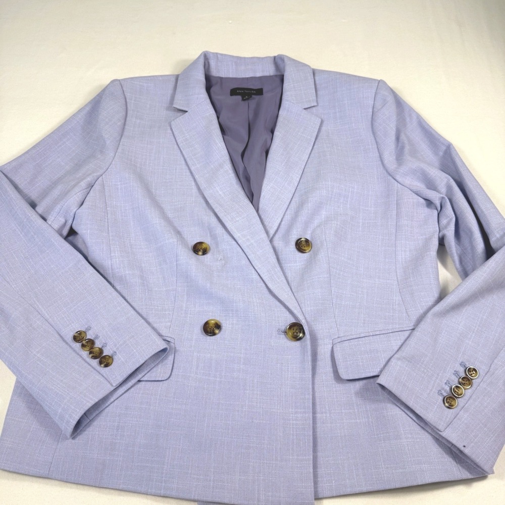 Ann Taylor Double Breasted Blazer 16 Lavender Textured Notched Lapel Business